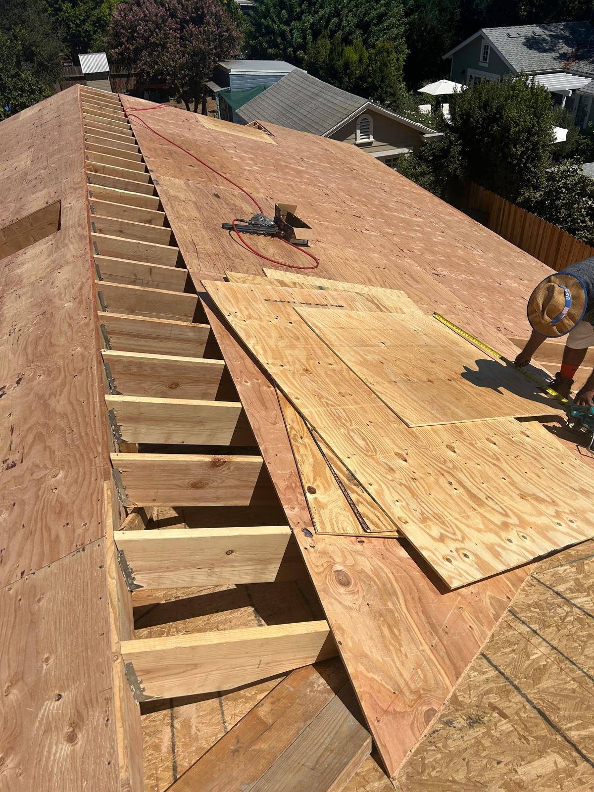 New roof deck construction with plywood
